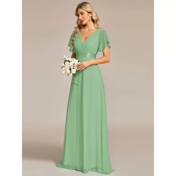 EverPretty Womens Formal Dress Short Sleeve VNeck Evening Dress Floor Length Mother of The Bride Dress 09890Sage Green