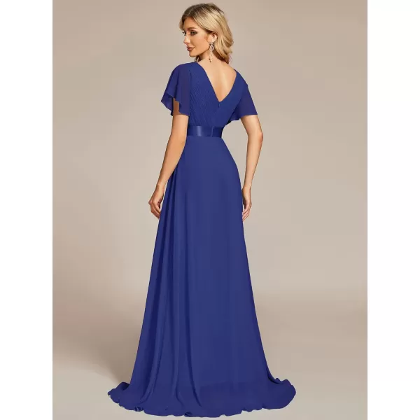 EverPretty Womens Formal Dress Short Sleeve VNeck Evening Dress Floor Length Mother of The Bride Dress 09890Sapphire Blue