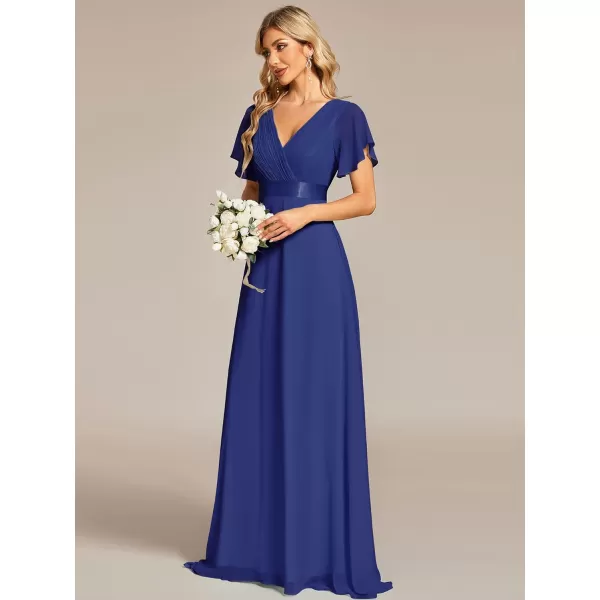 EverPretty Womens Formal Dress Short Sleeve VNeck Evening Dress Floor Length Mother of The Bride Dress 09890Sapphire Blue