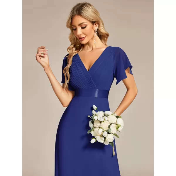 EverPretty Womens Formal Dress Short Sleeve VNeck Evening Dress Floor Length Mother of The Bride Dress 09890Sapphire Blue