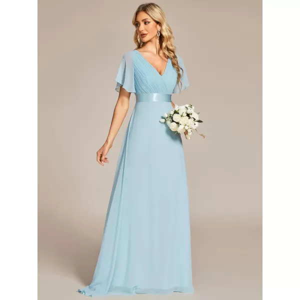 EverPretty Womens Formal Dress Short Sleeve VNeck Evening Dress Floor Length Mother of The Bride Dress 09890Sky Blue