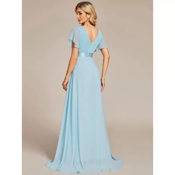 EverPretty Womens Formal Dress Short Sleeve VNeck Evening Dress Floor Length Mother of The Bride Dress 09890Sky Blue