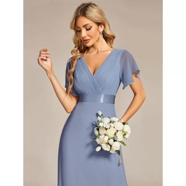 EverPretty Womens Formal Dress Short Sleeve VNeck Evening Dress Floor Length Mother of The Bride Dress 09890Slate Blue