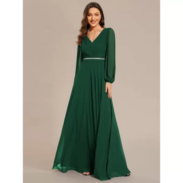 EverPretty Womens Formal Dresses Long Sleeve V Neck Empire Waist A Line Beading Maxi Wedding Guest Dress 01981Dark Green