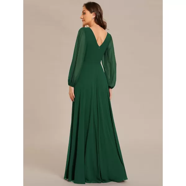 EverPretty Womens Formal Dresses Long Sleeve V Neck Empire Waist A Line Beading Maxi Wedding Guest Dress 01981Dark Green