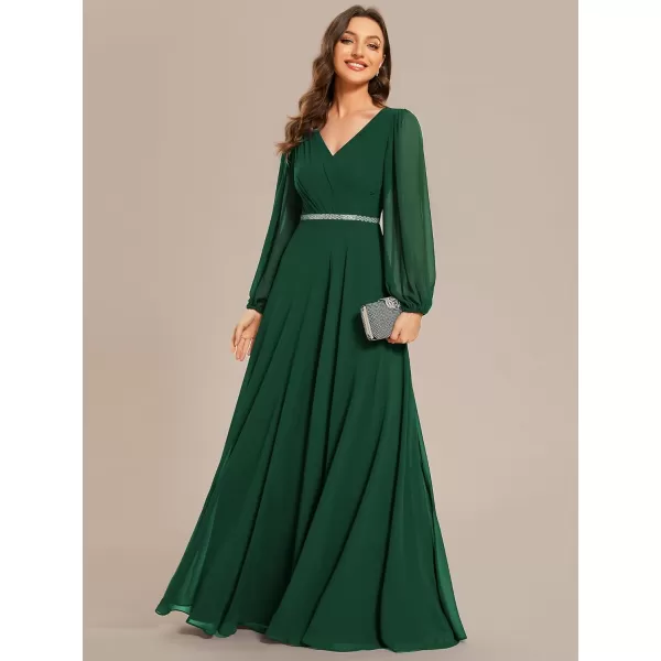 EverPretty Womens Formal Dresses Long Sleeve V Neck Empire Waist A Line Beading Maxi Wedding Guest Dress 01981Dark Green