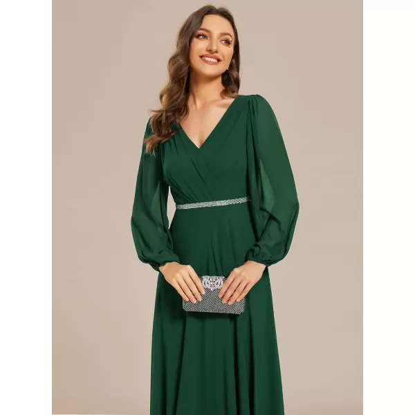 EverPretty Womens Formal Dresses Long Sleeve V Neck Empire Waist A Line Beading Maxi Wedding Guest Dress 01981Dark Green