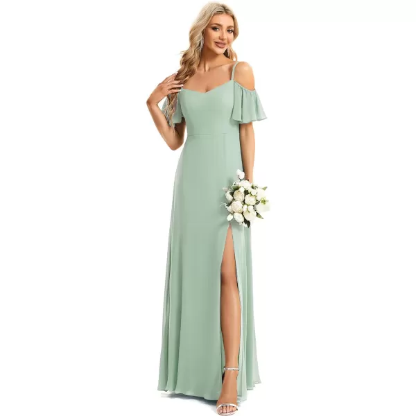 EverPretty Womens Formal Dresses Off Shoulder Short Sleeve Split ALine Floor Length Bridesmaid Dresses 0237Bmint Green