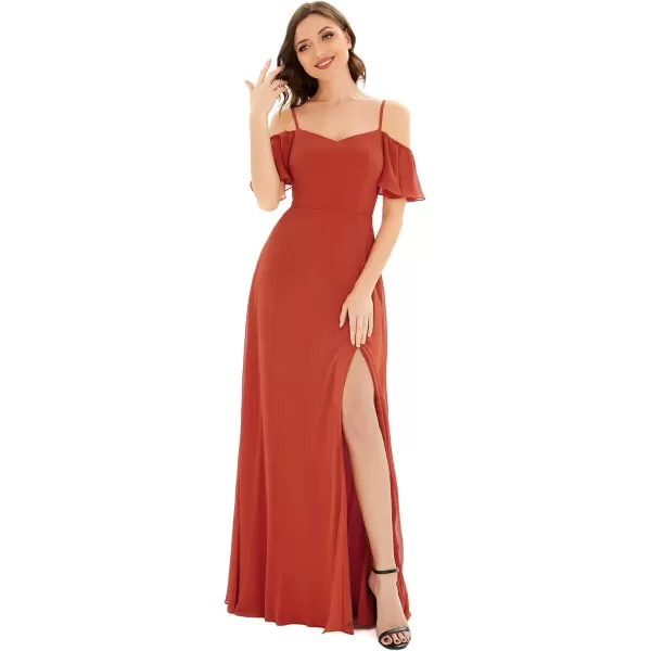 EverPretty Womens Formal Dresses Off Shoulder Short Sleeve Split ALine Floor Length Bridesmaid Dresses 0237Burnt Orange