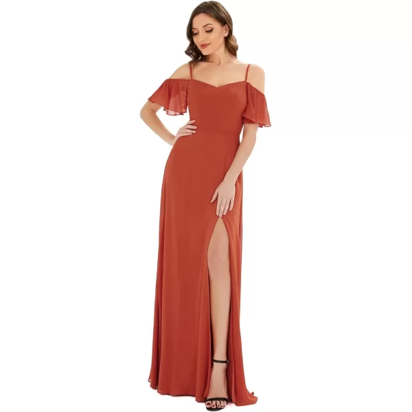 EverPretty Womens Formal Dresses Off Shoulder Short Sleeve Split ALine Floor Length Bridesmaid Dresses 0237Burnt Orange