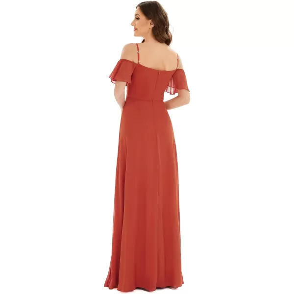 EverPretty Womens Formal Dresses Off Shoulder Short Sleeve Split ALine Floor Length Bridesmaid Dresses 0237Burnt Orange