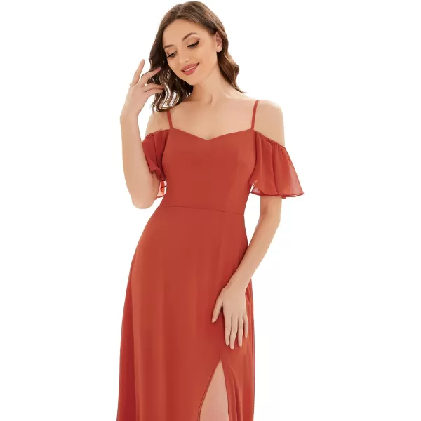 EverPretty Womens Formal Dresses Off Shoulder Short Sleeve Split ALine Floor Length Bridesmaid Dresses 0237Burnt Orange