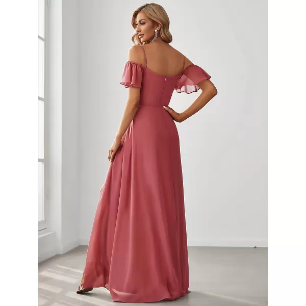 EverPretty Womens Formal Dresses Off Shoulder Short Sleeve Split ALine Floor Length Bridesmaid Dresses 0237Cameo Brown