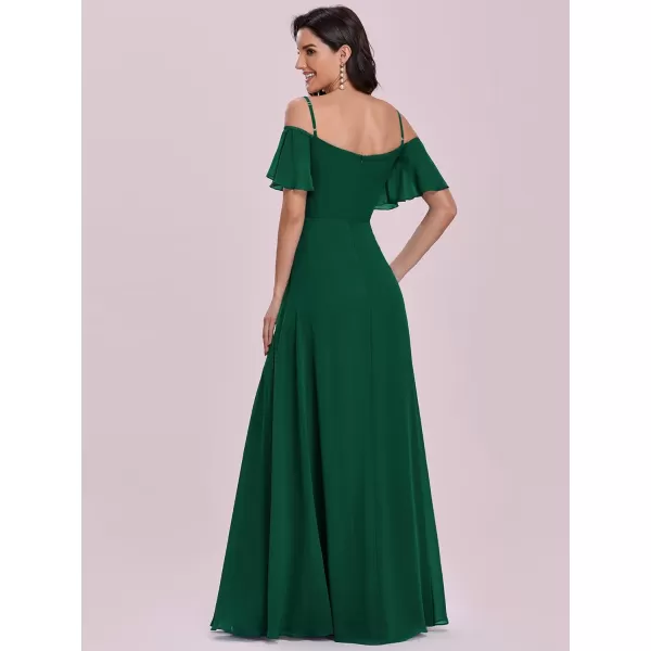 EverPretty Womens Formal Dresses Off Shoulder Short Sleeve Split ALine Floor Length Bridesmaid Dresses 0237Dark Green