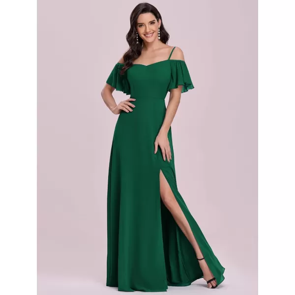 EverPretty Womens Formal Dresses Off Shoulder Short Sleeve Split ALine Floor Length Bridesmaid Dresses 0237Dark Green