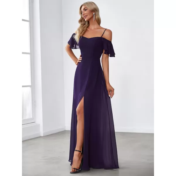 EverPretty Womens Formal Dresses Off Shoulder Short Sleeve Split ALine Floor Length Bridesmaid Dresses 0237Dark Purple