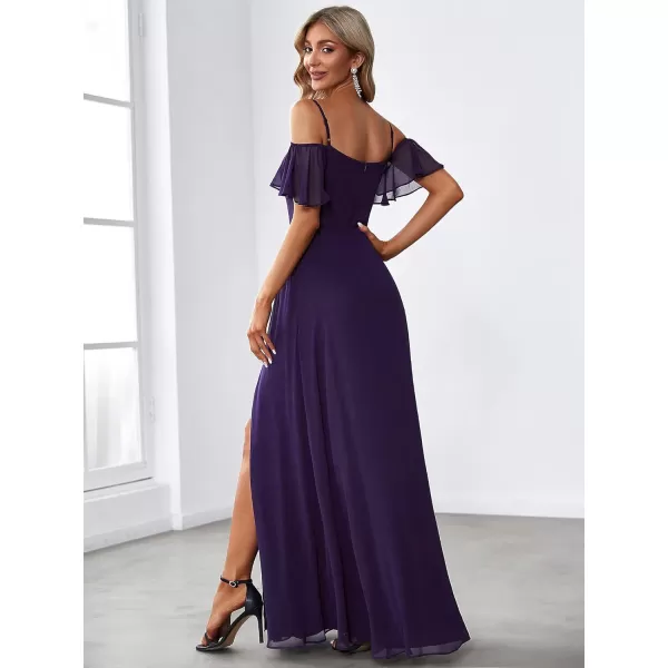 EverPretty Womens Formal Dresses Off Shoulder Short Sleeve Split ALine Floor Length Bridesmaid Dresses 0237Dark Purple