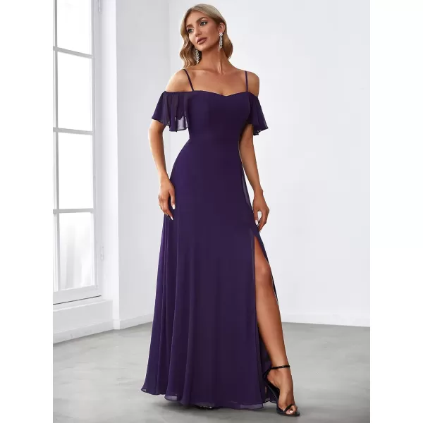 EverPretty Womens Formal Dresses Off Shoulder Short Sleeve Split ALine Floor Length Bridesmaid Dresses 0237Dark Purple