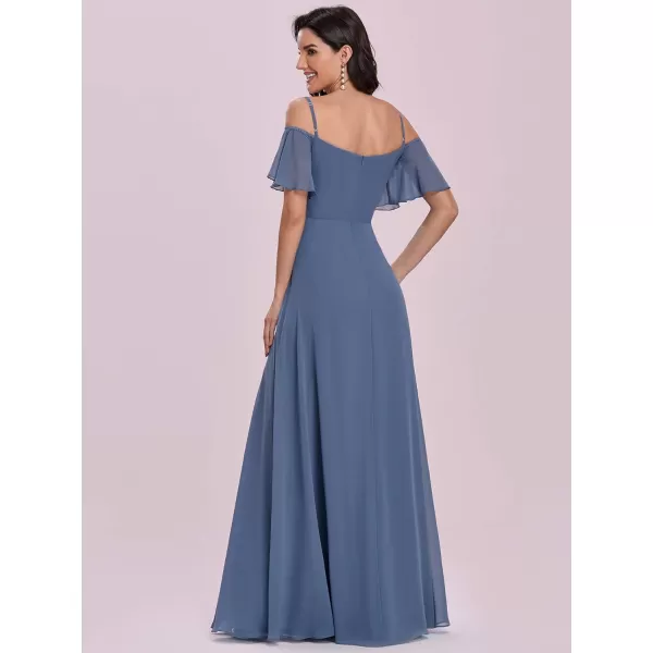 EverPretty Womens Formal Dresses Off Shoulder Short Sleeve Split ALine Floor Length Bridesmaid Dresses 0237Haze Blue