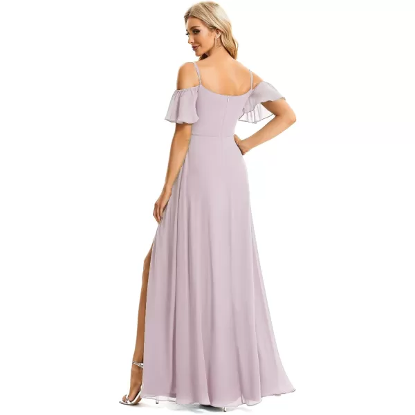 EverPretty Womens Formal Dresses Off Shoulder Short Sleeve Split ALine Floor Length Bridesmaid Dresses 0237Lilac