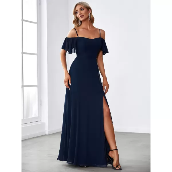 EverPretty Womens Formal Dresses Off Shoulder Short Sleeve Split ALine Floor Length Bridesmaid Dresses 0237Navy Blue