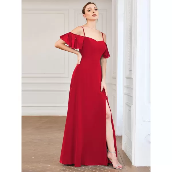 EverPretty Womens Formal Dresses Off Shoulder Short Sleeve Split ALine Floor Length Bridesmaid Dresses 0237Red