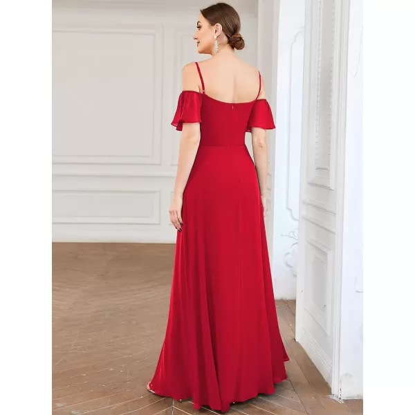 EverPretty Womens Formal Dresses Off Shoulder Short Sleeve Split ALine Floor Length Bridesmaid Dresses 0237Red