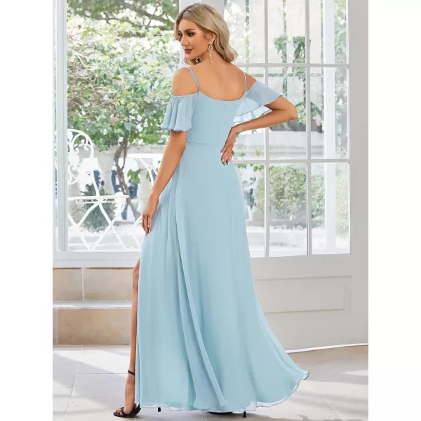 EverPretty Womens Formal Dresses Off Shoulder Short Sleeve Split ALine Floor Length Bridesmaid Dresses 0237Sky Blue