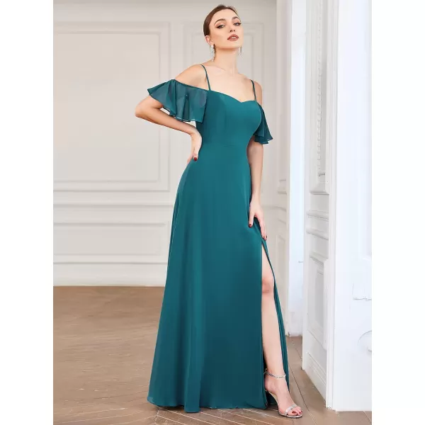 EverPretty Womens Formal Dresses Off Shoulder Short Sleeve Split ALine Floor Length Bridesmaid Dresses 0237Teal