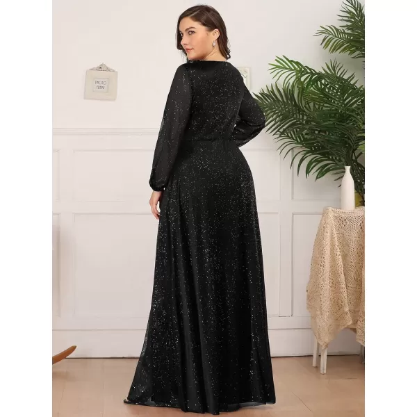 EverPretty Womens Glitter A Line High Slit VNeck Plus Size Formal Gowns and Evening Dresses 0739PZBlack