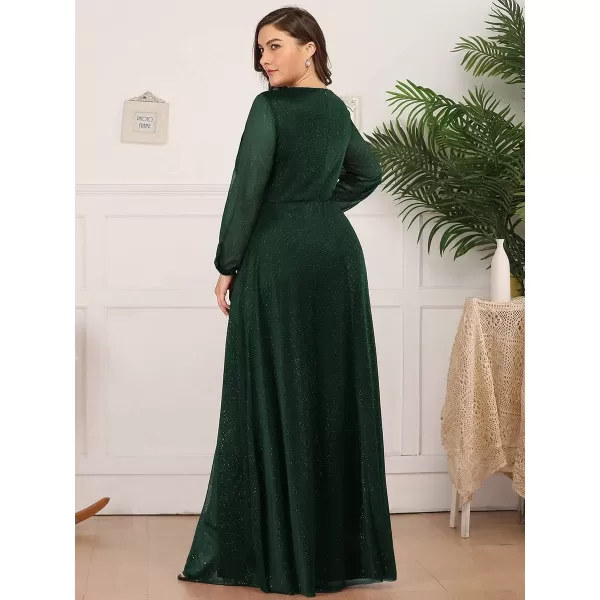 EverPretty Womens Glitter A Line High Slit VNeck Plus Size Formal Gowns and Evening Dresses 0739PZDark Greenb