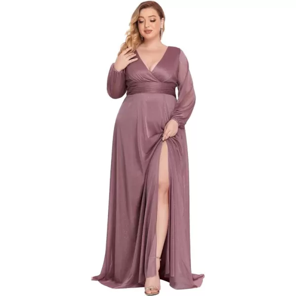 EverPretty Womens Glitter A Line High Slit VNeck Plus Size Formal Gowns and Evening Dresses 0739PZOrchid