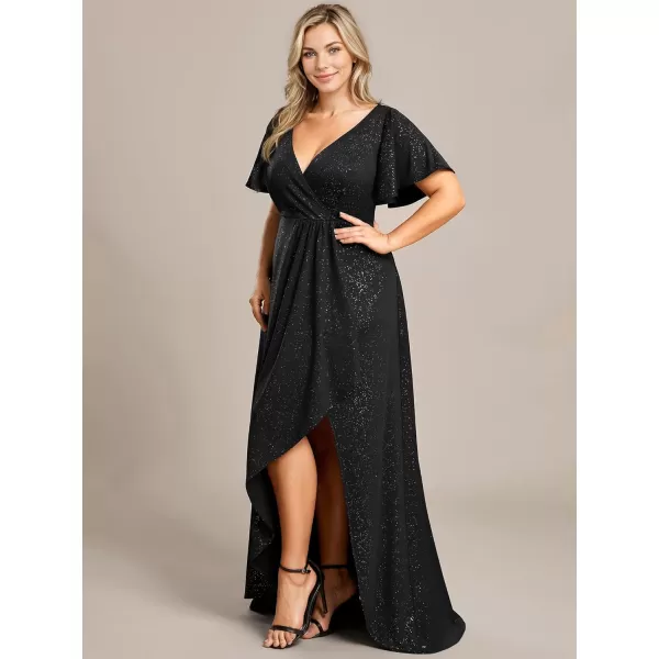 EverPretty Womens Glitter Aline High Low Ruffles Plus Size Formal Dresses with Sleeves 1738DAPHBlack