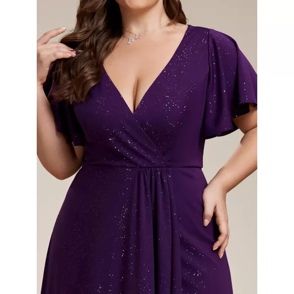 EverPretty Womens Glitter Aline High Low Ruffles Plus Size Formal Dresses with Sleeves 1738DAPHDark Purple