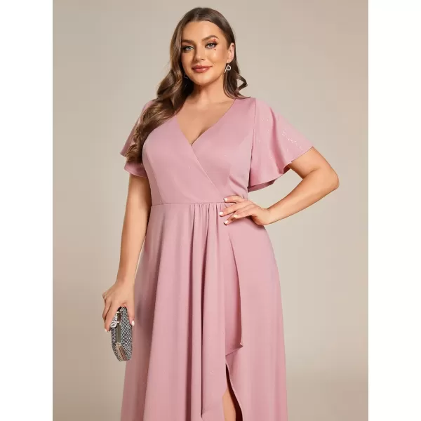 EverPretty Womens Glitter Aline High Low Ruffles Plus Size Formal Dresses with Sleeves 1738DAPHDusty Rose