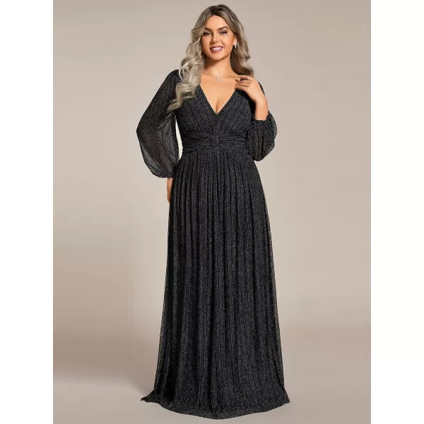 EverPretty Womens Glitter Long Sleeves Pleated Floor Length Evening Formal Dresses Plus Size 01961DABlack