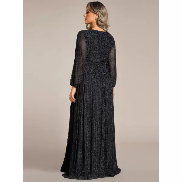EverPretty Womens Glitter Long Sleeves Pleated Floor Length Evening Formal Dresses Plus Size 01961DABlack