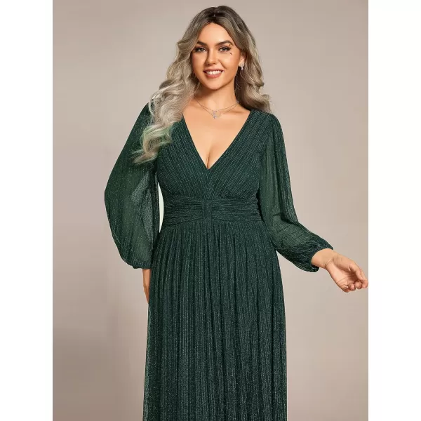 EverPretty Womens Glitter Long Sleeves Pleated Floor Length Evening Formal Dresses Plus Size 01961DADark Green