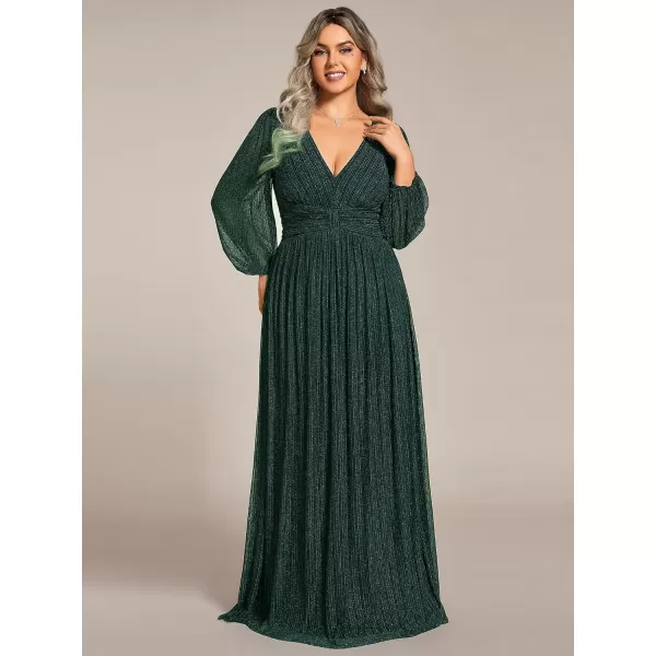 EverPretty Womens Glitter Long Sleeves Pleated Floor Length Evening Formal Dresses Plus Size 01961DADark Green