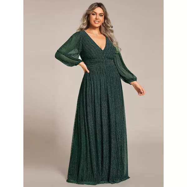 EverPretty Womens Glitter Long Sleeves Pleated Floor Length Evening Formal Dresses Plus Size 01961DADark Green