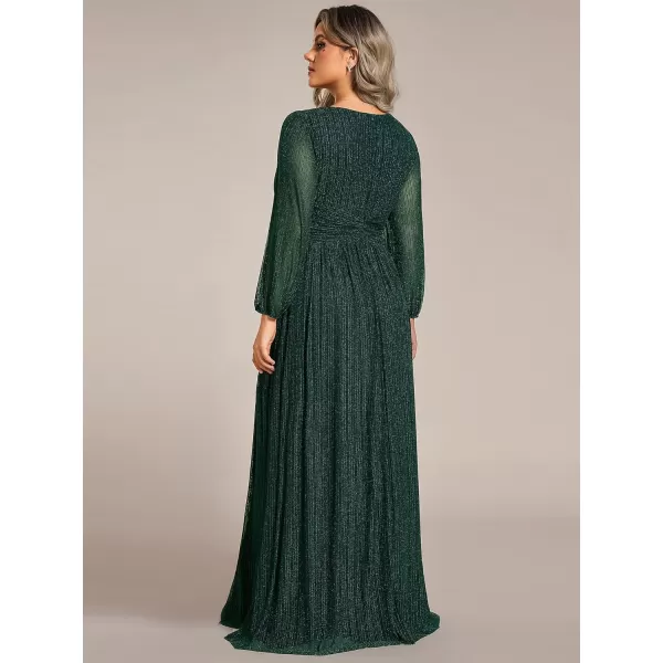 EverPretty Womens Glitter Long Sleeves Pleated Floor Length Evening Formal Dresses Plus Size 01961DADark Green