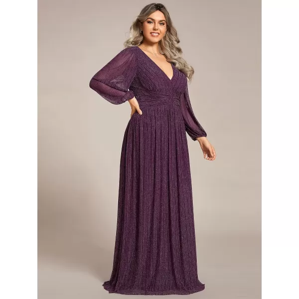 EverPretty Womens Glitter Long Sleeves Pleated Floor Length Evening Formal Dresses Plus Size 01961DAPurple Wisteria