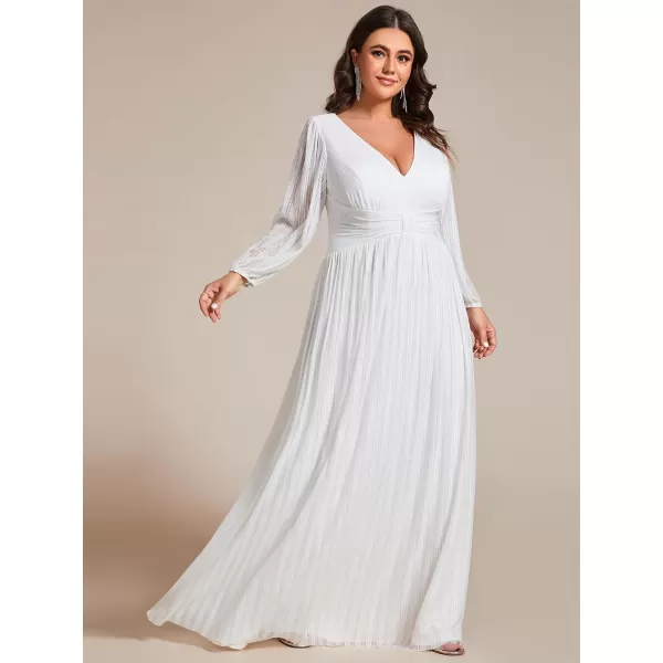 EverPretty Womens Glitter Long Sleeves Pleated Floor Length Evening Formal Dresses Plus Size 01961DAWhite