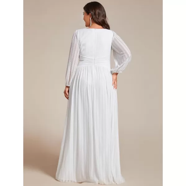 EverPretty Womens Glitter Long Sleeves Pleated Floor Length Evening Formal Dresses Plus Size 01961DAWhite