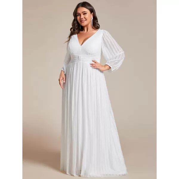 EverPretty Womens Glitter Long Sleeves Pleated Floor Length Evening Formal Dresses Plus Size 01961DAWhite