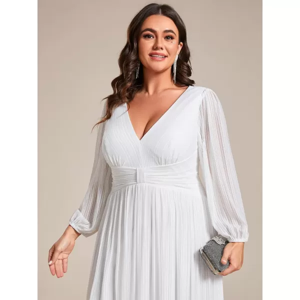 EverPretty Womens Glitter Long Sleeves Pleated Floor Length Evening Formal Dresses Plus Size 01961DAWhite