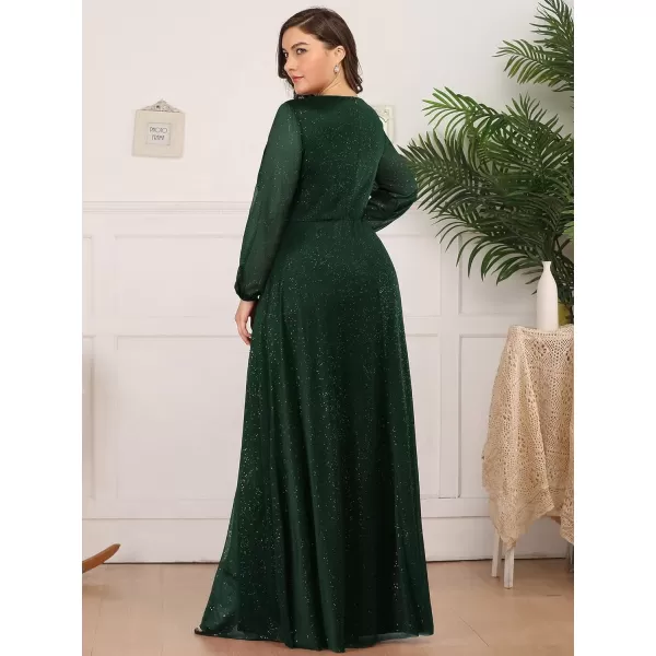 EverPretty Womens Glitter Plus Size A Line High Slit VNeck Evening Dress 0739PZDark Greenb