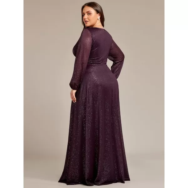 EverPretty Womens Glitter Plus Size A Line High Slit VNeck Evening Dress 0739PZDeep Purple