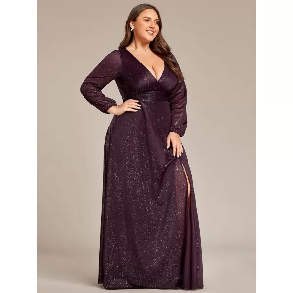 EverPretty Womens Glitter Plus Size A Line High Slit VNeck Evening Dress 0739PZDeep Purple