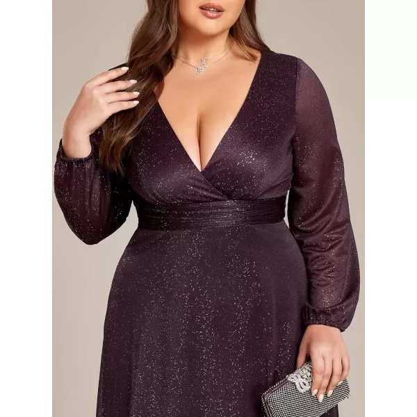 EverPretty Womens Glitter Plus Size A Line High Slit VNeck Evening Dress 0739PZDeep Purple
